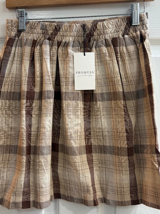Promesa Dresses & Skirts - New Promesa Plaid Brown Elastic Waist Skirt 100% Cotton Size Medium Lightweight